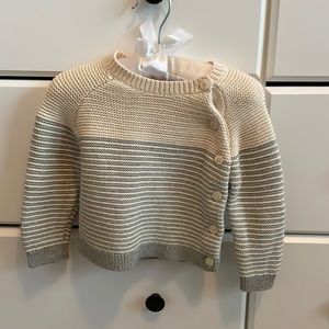 Baby Gap grey/white stripe sweater- buttons on side